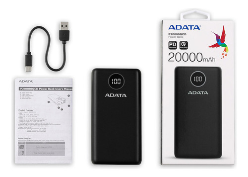 Adata Power Bank Cargador Portatil Celular P20000qcd Colores Color Negro