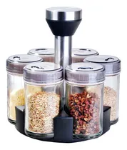 Comprar Porta Condimentos Giratorio Inox Cu002F 6 Potes De Vidro Cozinha Cor Prateado