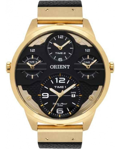 Relogio Orient Masculino Dourado Mgsct001 P2px Preto Couro