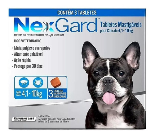 Antipulgas Nexgard Cães 4,1 A 10kg 3 Tablete