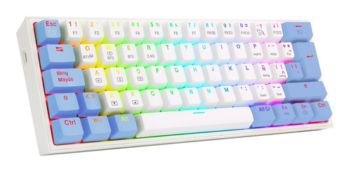 Imagen 2 de 4 de Teclado Bluetooth Redragon Fizz Pro Argentina K616-rgb-ar Qwerty Red Español Color Celeste Y Blanco Con Luz Rgb
