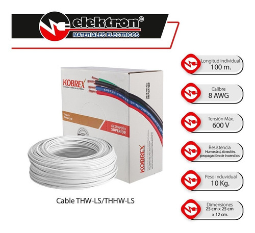Imagen 3 de 7 de Caja 100 Mts Cable Verde Cal 8 Awg Kobrex Vinikob 100% Cobre