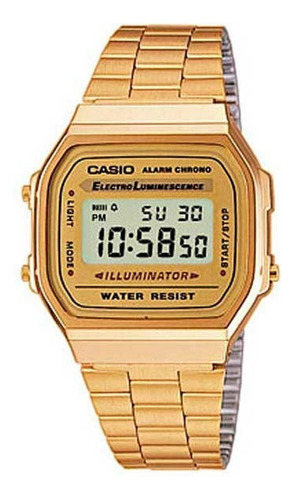 Reloj Casio A168wg-9wd Vintage Retro Agente Casio Centro Malla Dorado Bisel Dorado Fondo Dorado