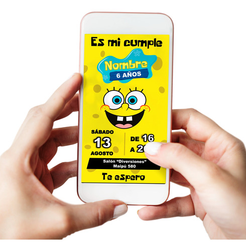 Invitación Tarjeta Digital Personalizada Bob Esponja