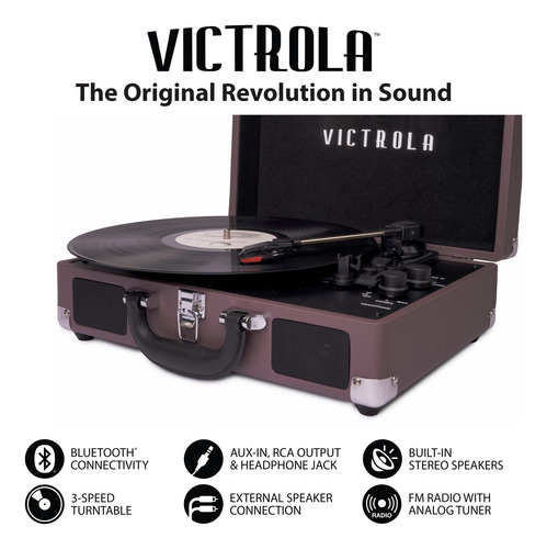 Victrola Tornamesa Portátil Estilo Vintage, Color Magenta