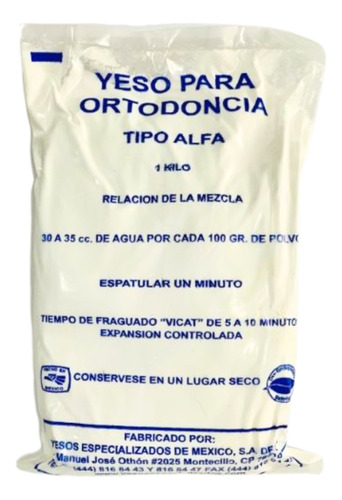 Yeso Dental Blanco Para Ortodoncia 1 Kg