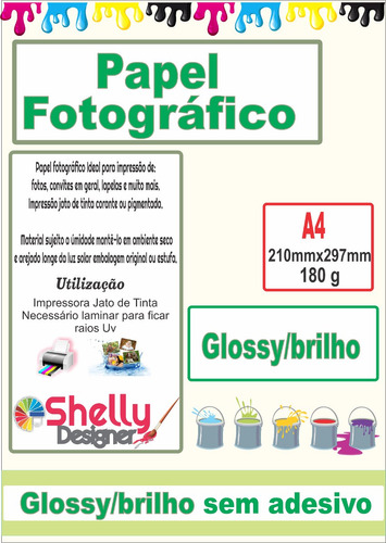 Papel Fotográfico Glossy 180 G 20 Folhas À Prova D´água