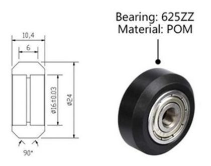 Imagen 2 de 2 de Rueda V-slot Ender3 Pom Rodamiento 625zz