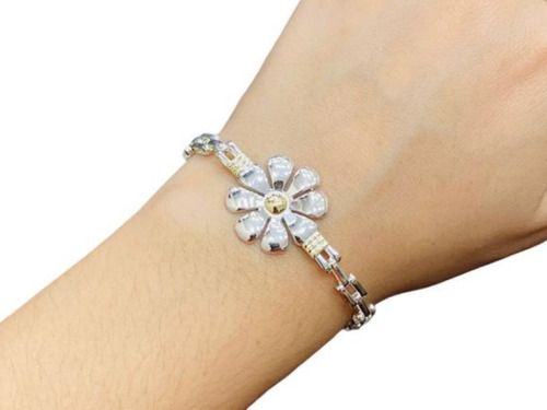 Pulsera Plata 925 Oro Flor Grande Mujer Día Enamorados 