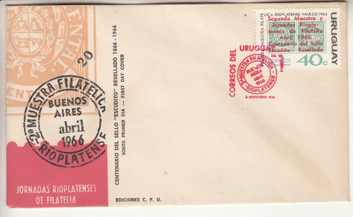 1966 Uruguay Filatelia Sobre Fdc 100º Escudito Resellado