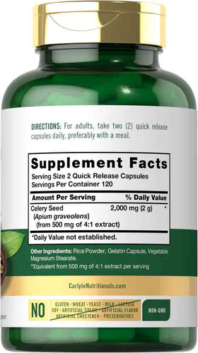 Carlyle Celery Seed 2000 Mg Extracto Semilla Apio 240 Caps