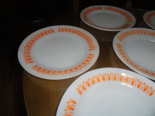 Lote 6 Pratos Rasos Anos 80 Termo Rey Gravatinha Laranja