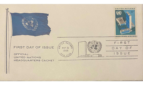 Sobre Primer Día. Oficina Postal Onu. 31/mayo/1968.