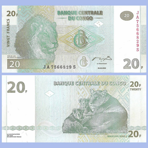 Congo Democrático - Billete 20 Francos 2003 ¡ Sin Circular !