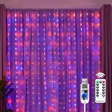 2 Piezas Cortinas Serie Luces 300 Led Decorativas Usb 3x3m Morado Y Naranja Halloween Día de los Muertos Ununmx