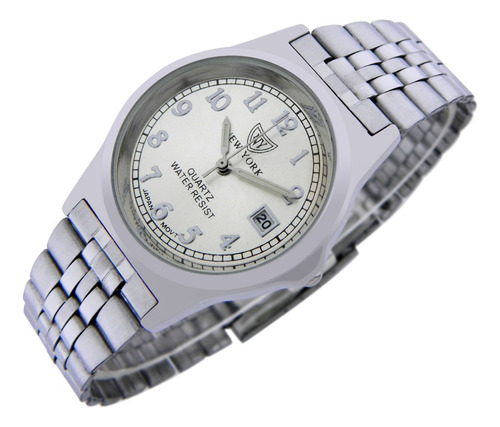 Reloj New York Hombre Ny093 Calendario Malla De Acero Inox.