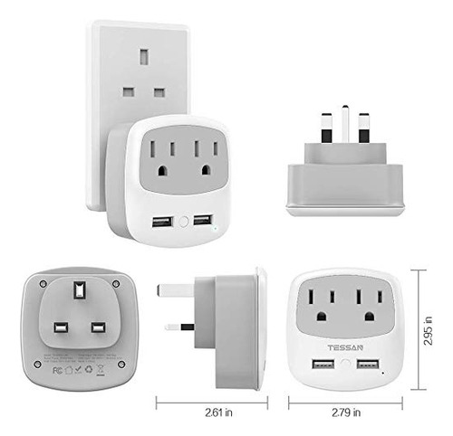 Adaptador Enchufe Tipo G 2 Salidas Ca 2 Puertos Usb
