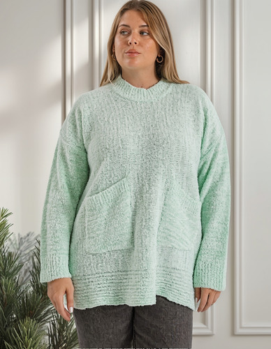 Sweater Boucle De Mujer Liso Mangas Largas Talles Especiales