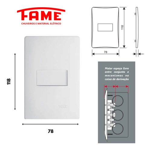 Kit 5 Interruptores Simples 16a/250v C/placa 4x2 Branco Fame