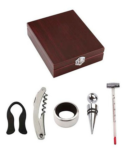 Imagen 2 de 3 de Set De Vinos Estuche De Madera Con 6 Accesorios