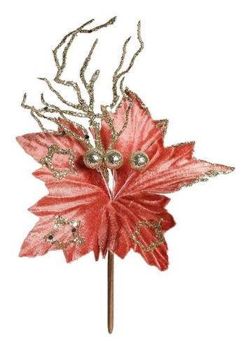 Flor Poinsettia Rose Glitter Nude 20cm 1un - Cromus Natal