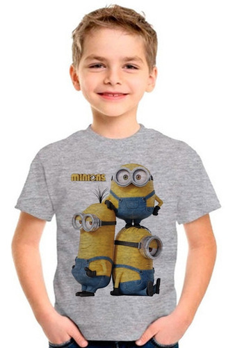 Minions / Remera Niño/a (gris Melange Y Blanca)