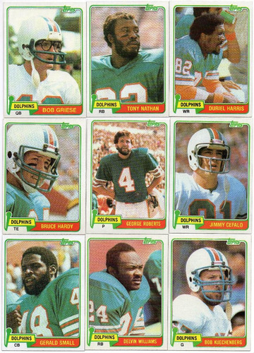 1981 Topps Complete Set Miami Dolphins ( 15 ) 
