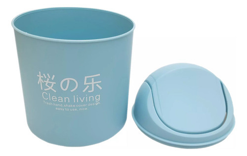 Mini Lixeira De Mesa Com Tampa Para Escritório Escrivaninha Cor Azul