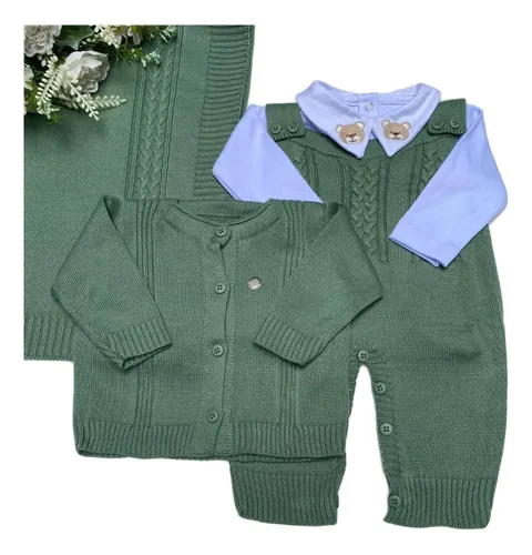 Kit Saída De Maternidade Tricô Menino Verde Pistache Bebê Verde P