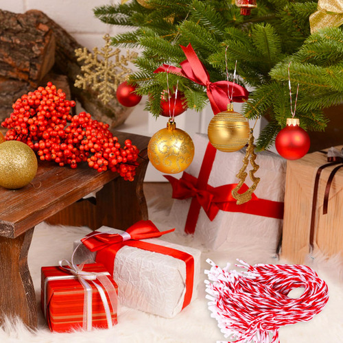 300 Ganchos De Cuerda Rojos Y Blancos Para Adornos Navidad