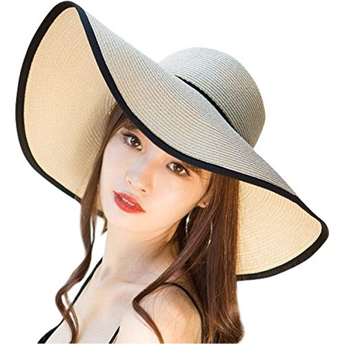 Sombrero De Paja Para Mujer Con Ala Ancha Plegable