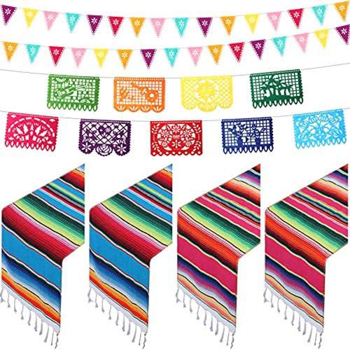 Banderines De Fiesta 7 Caminos De Mesa Mexicanos De 14.0 X 1