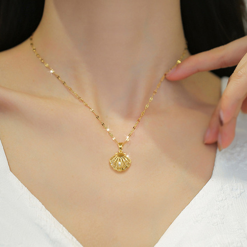 Collar Con Colgante De Concha Y Perla De Acero Inoxidable