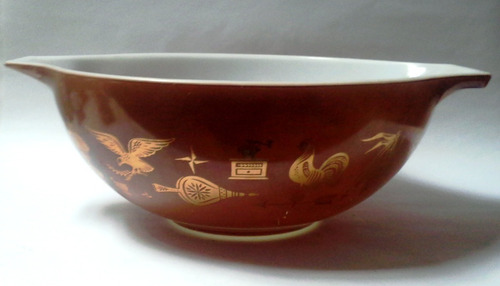 Bowl Vidrio Pyrex Grande Marrón Dibujos Dorado Gallo