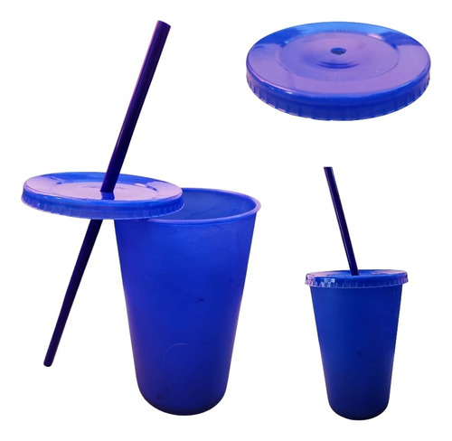 10 Vasos Plástico Reutilizables 16 Oz + Tapa Y Popote