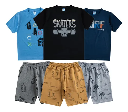 Kit 3 Conjunto Roupa Juvenil Menino Shorts Moletinho Atacado