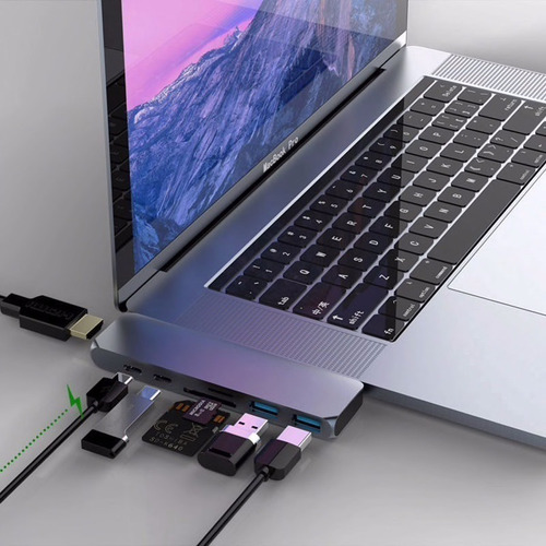 Imagen 2 de 9 de Adaptador Usb C Hub Mac Macbook Air Pro Hdmi 4k Usb C Sd Tf