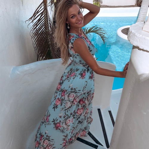 Vestido Largo Playa Sexy Floreado A-line Escote Chiffon | Meses sin intereses Vestido Largo Playa Sexy Floreado A-line Escote Chiffon | Meses sin intereses