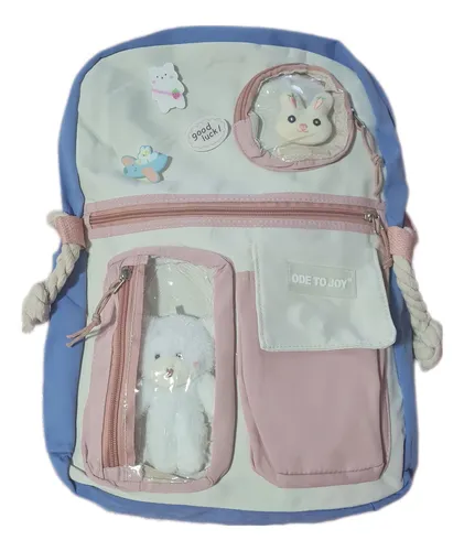 Mochila kawaii para la escuela, bonita y estética, para niños de primaria,  con alfiler kawaii y cadenas de accesorios, mochilas escolares para niñas