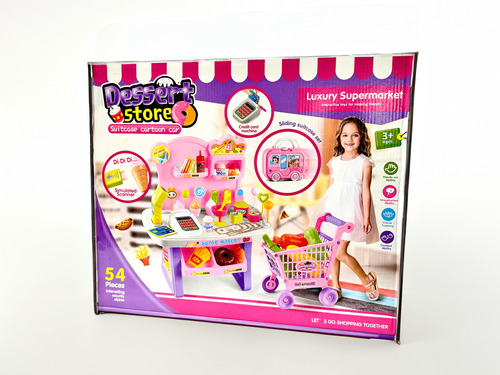 Supermercado Grande Infantil + Carrito Mercado 54 Accesorios