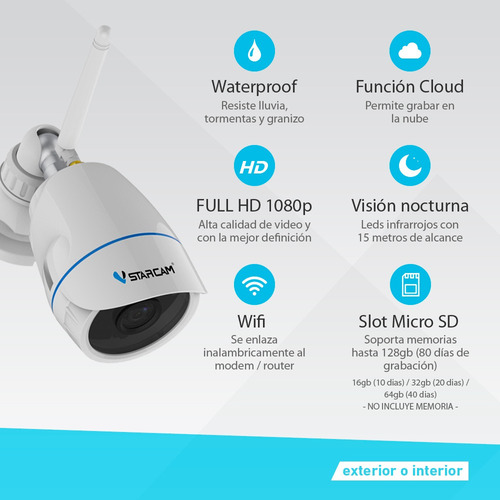 Camara Ip Wifi Inalambrica Exterior Full Hd Seguridad P2p Dvr Ir Sd Vstarcam