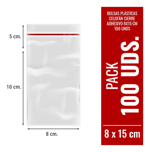 Imagen 1 de 10 de Bolsas De Celofan Plasticas Adhesivas 8x15 Cm 100 Unds