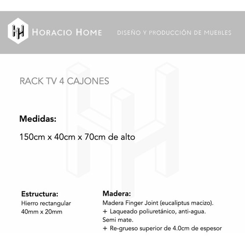 Rack Tv Juego Living 4 Cajones Hierro 150 Madera Horaciohome