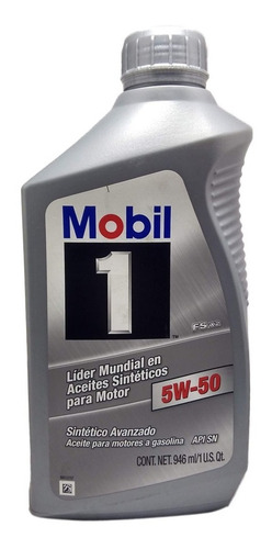 Aceite Motor Sintetico Sae 5w50 Api Sn 946ml Mobil
