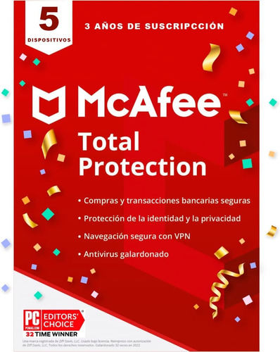 Antivirus Mcafee Total Protection 5pc X 3 Años Envío Rápido