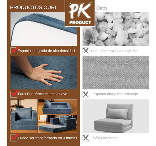 Sofá Cama Plegable Individual 3 En 1, Sillón Con Almohada