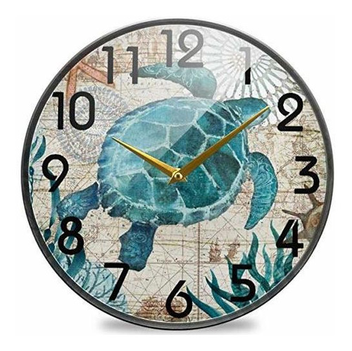 Naanle Fashion Vintage Ocean Sea Turtle Starfish Map Reloj D