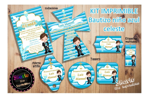 Kit Imprimible Primera Comunion Niño Azul  Pdf Personalizado