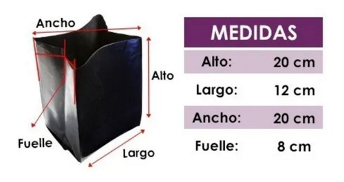 Imagen 2 de 2 de 3 Kilos D Bolsa Para Cultivo De 20x20 Fuelle Negro Cal. 500