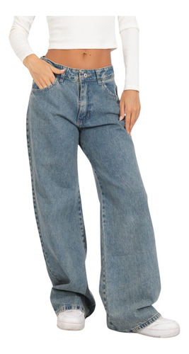 Jean Baggy Mujer Dama Amplio Over Moda Premium Celeste Oxido